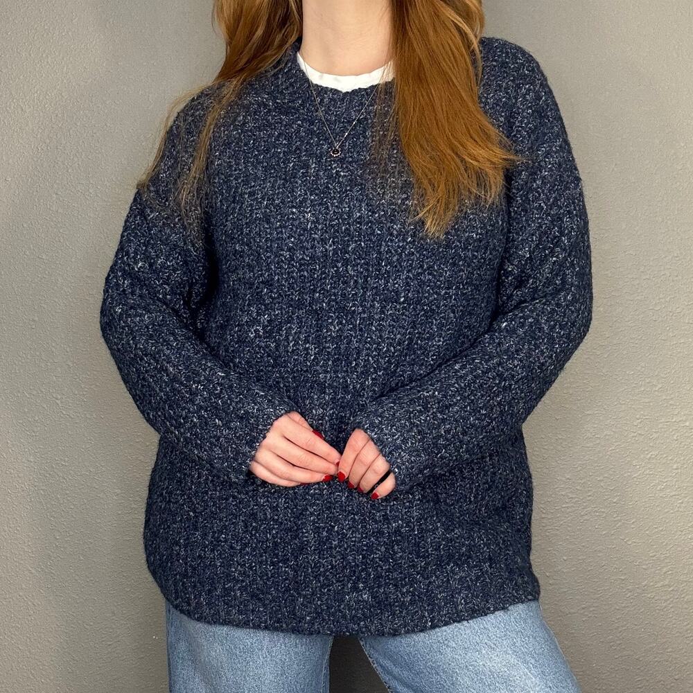Ana Size Large Heather Navy Blue Oversized Crewneck Sweater